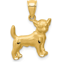 14K Yellow Gold Satin Diamond-Cut Chihuahua Dog Pendant by Oro Pregiato