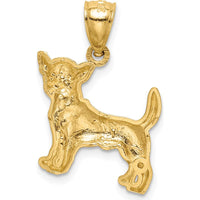 14K Yellow Gold Satin Diamond-Cut Chihuahua Dog Pendant by Oro Pregiato