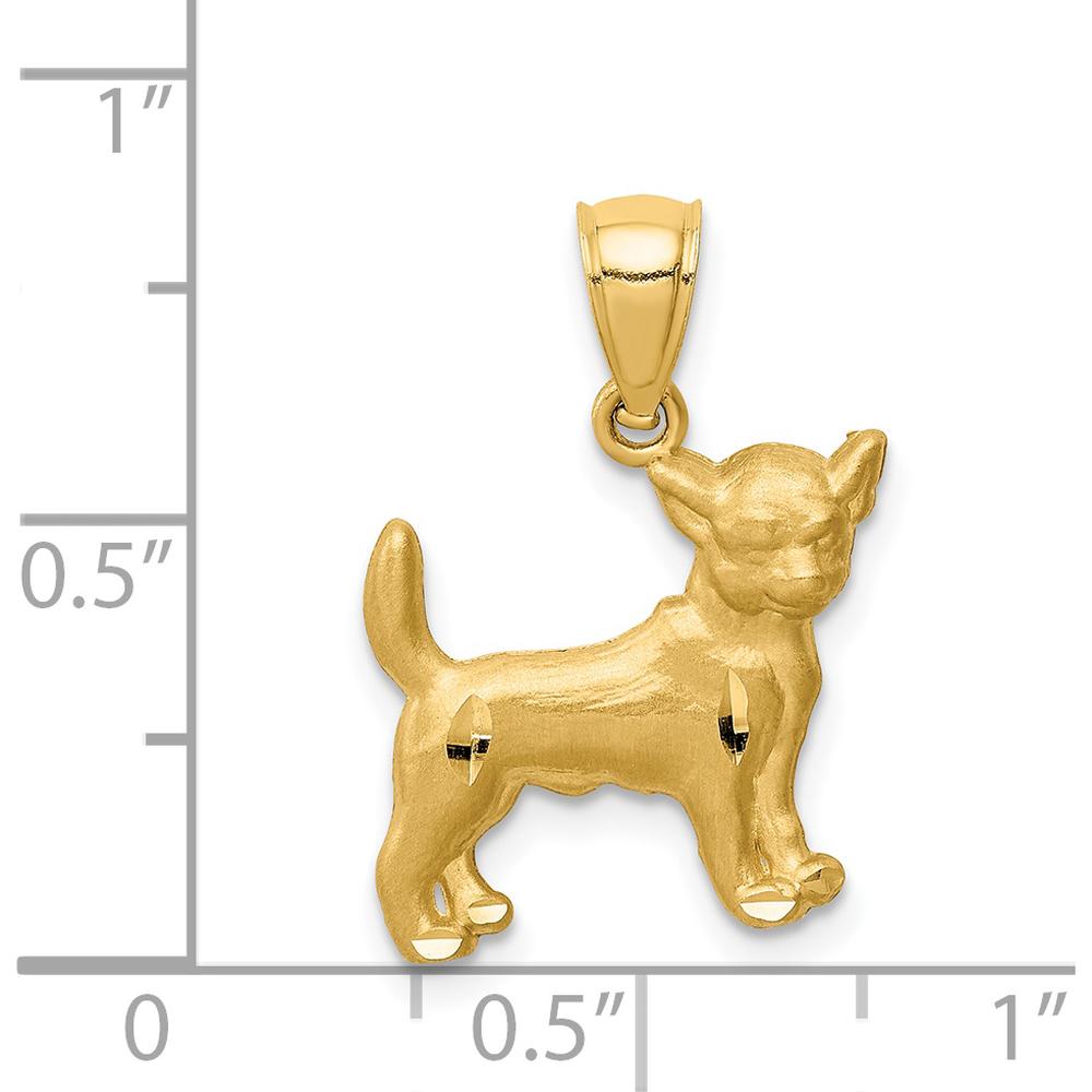 14K Yellow Gold Satin Diamond-Cut Chihuahua Dog Pendant by Oro Pregiato