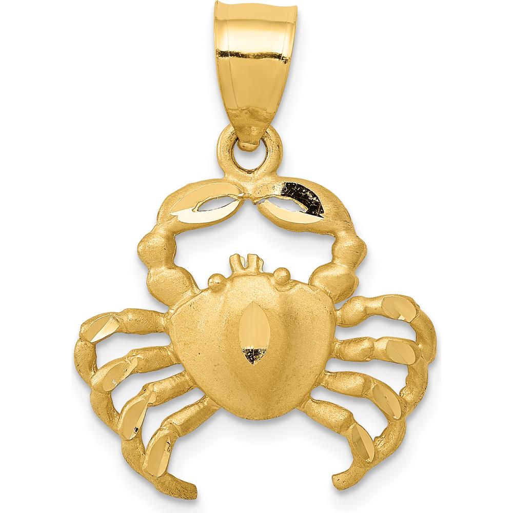 14K Yellow Gold Satin Diamond-Cut Crab Pendant - 25mm Length by Oro Pregiato