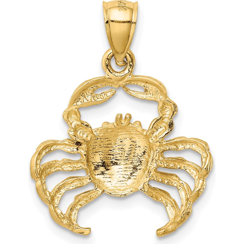 14K Yellow Gold Satin Diamond-Cut Crab Pendant - 25mm Length by Oro Pregiato
