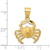 14K Yellow Gold Satin Diamond-Cut Crab Pendant - 25mm Length by Oro Pregiato