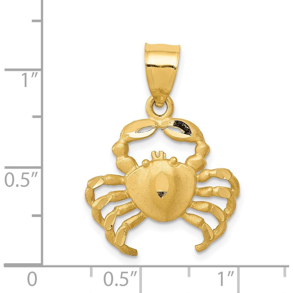 14K Yellow Gold Satin Diamond-Cut Crab Pendant - 25mm Length by Oro Pregiato
