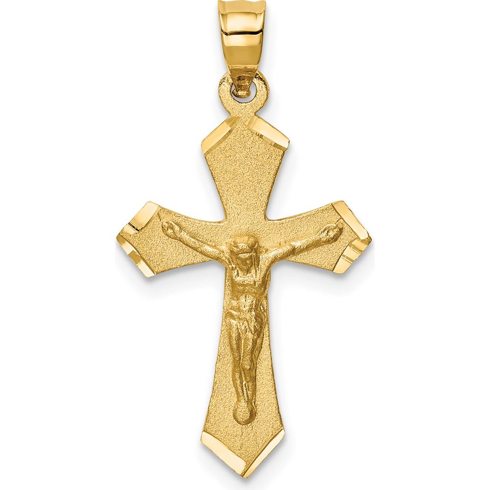 14K Yellow Gold Satin Diamond-Cut Crucifix Charm - 27mm Length by Oro Pregiato