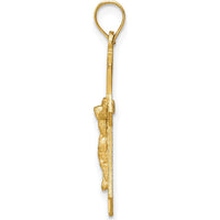 14K Yellow Gold Satin Diamond-Cut Crucifix Charm - 27mm Length by Oro Pregiato