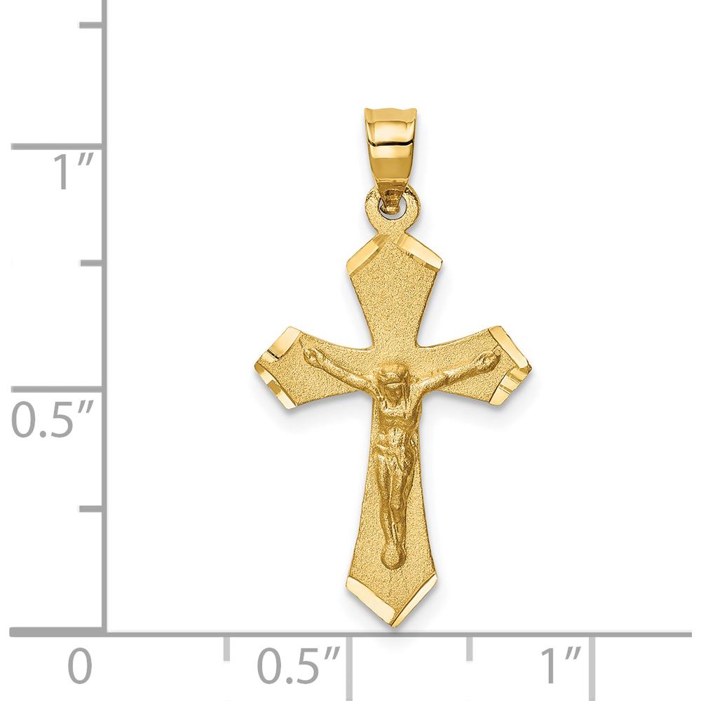 14K Yellow Gold Satin Diamond-Cut Crucifix Charm - 27mm Length by Oro Pregiato