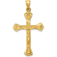 14K Yellow Gold Satin Diamond-Cut Crucifix Pendant - 42mm Length by Oro Pregiato