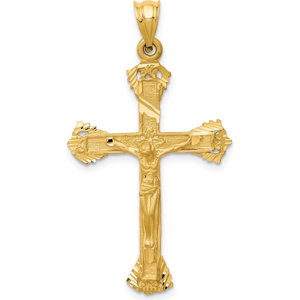 14K Yellow Gold Satin Diamond-Cut Crucifix Pendant - 42mm Length by Oro Pregiato