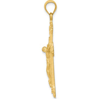 14K Yellow Gold Satin Diamond-Cut Crucifix Pendant - 42mm Length by Oro Pregiato