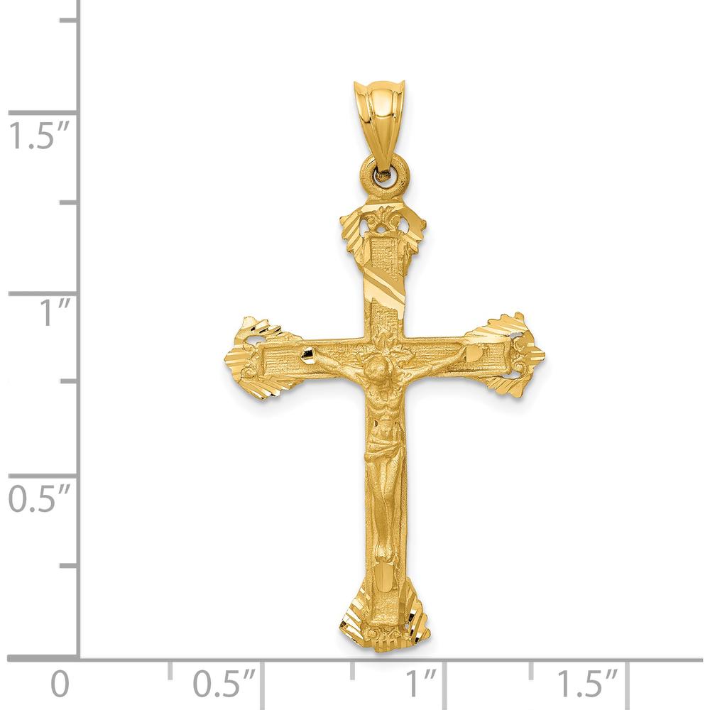 14K Yellow Gold Satin Diamond-Cut Crucifix Pendant - 42mm Length by Oro Pregiato