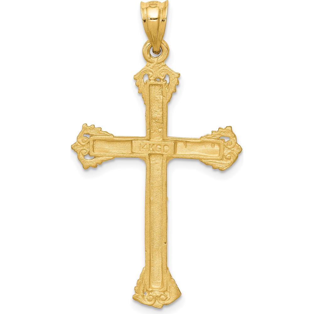 14K Yellow Gold Satin Diamond-Cut Crucifix Pendant - 42mm Length by Oro Pregiato