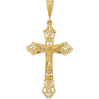 14K Yellow Gold Satin Diamond-Cut Crucifix Pendant - 67mm Length by Oro Pregiato