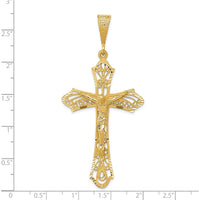 14K Yellow Gold Satin Diamond-Cut Crucifix Pendant - 67mm Length by Oro Pregiato