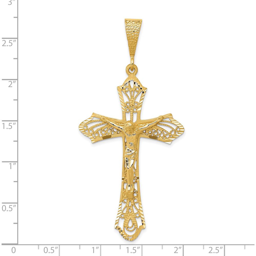 14K Yellow Gold Satin Diamond-Cut Crucifix Pendant - 67mm Length by Oro Pregiato
