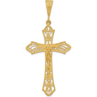 14K Yellow Gold Satin Diamond-Cut Crucifix Pendant - 67mm Length by Oro Pregiato