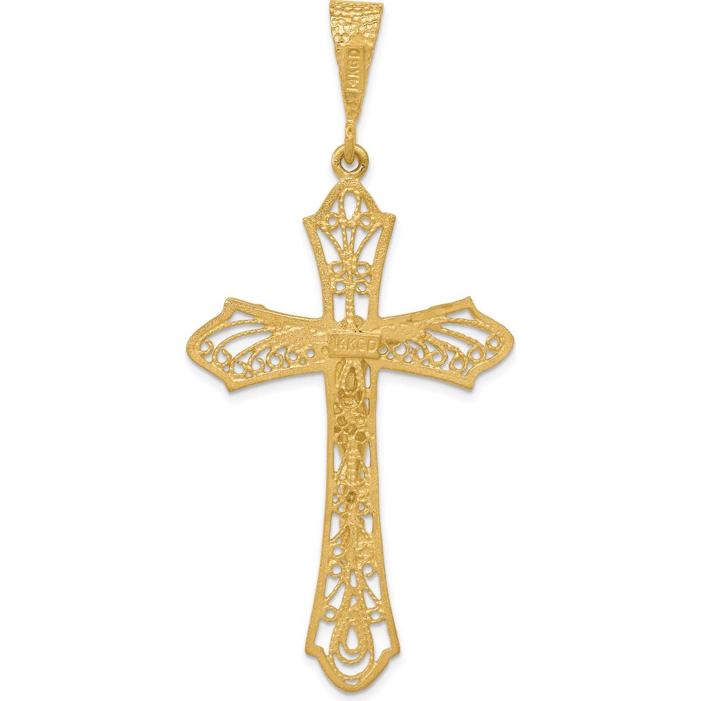 14K Yellow Gold Satin Diamond-Cut Crucifix Pendant - 67mm Length by Oro Pregiato