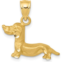 14K Yellow Gold Satin Diamond-Cut Dachshund Dog Pendant by Oro Pregiato