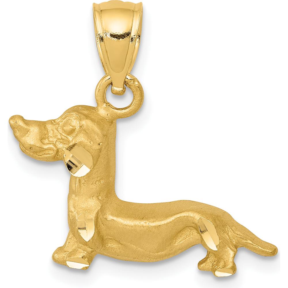 14K Yellow Gold Satin Diamond-Cut Dachshund Dog Pendant by Oro Pregiato