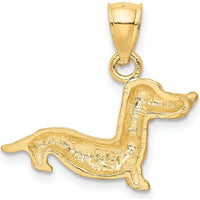 14K Yellow Gold Satin Diamond-Cut Dachshund Dog Pendant by Oro Pregiato