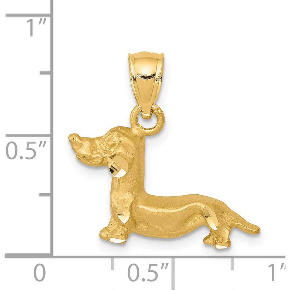 14K Yellow Gold Satin Diamond-Cut Dachshund Dog Pendant by Oro Pregiato