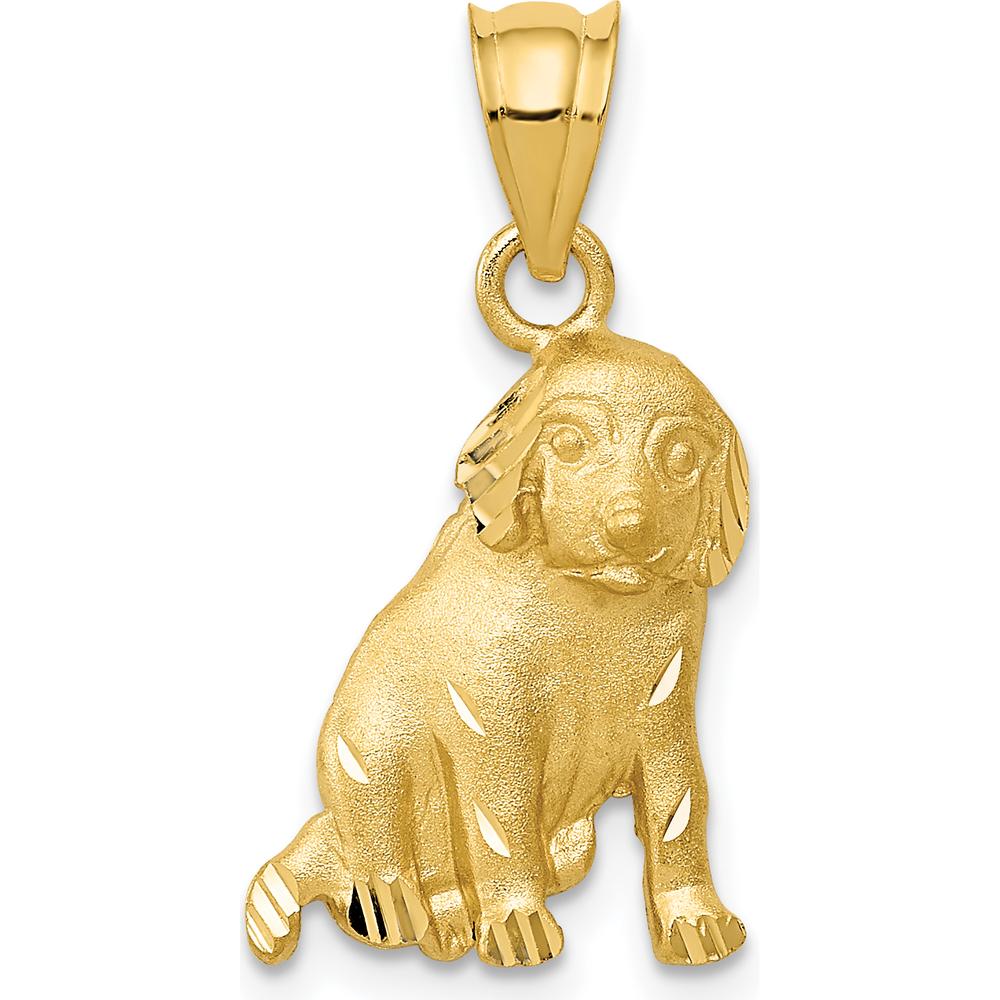 14K Yellow Gold Satin Diamond-cut Dog Charm Pendant - 23mm Length by Oro Pregiato