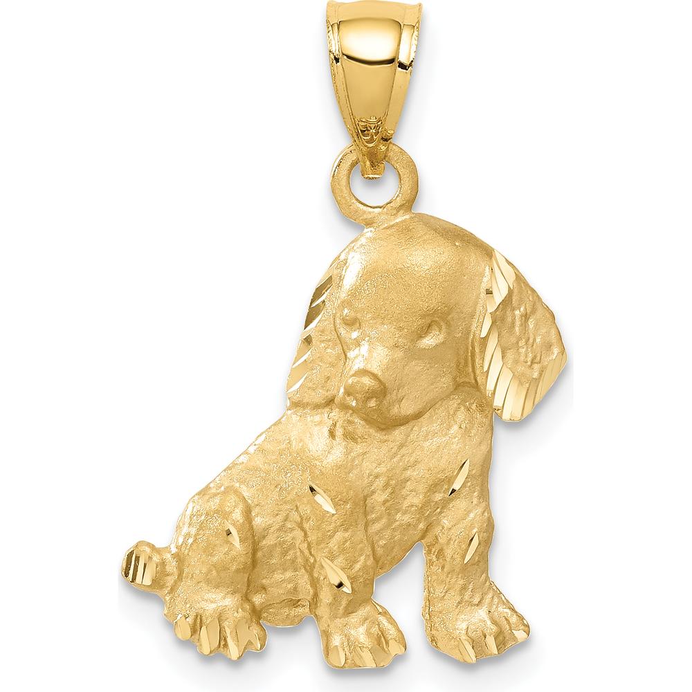 14K Yellow Gold Satin Diamond-Cut Dog Charm Pendant - Solid 14K Gold, Dog-Themed Jewelry by Oro Pregiato