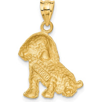 14K Yellow Gold Satin Diamond-Cut Dog Charm Pendant - Solid 14K Gold, Dog-Themed Jewelry by Oro Pregiato