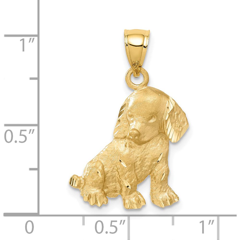 14K Yellow Gold Satin Diamond-Cut Dog Charm Pendant - Solid 14K Gold, Dog-Themed Jewelry by Oro Pregiato