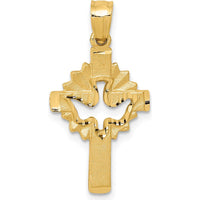 14K Yellow Gold Satin Diamond-cut Dove Cross Charm Pendant by Oro Pregiato