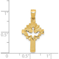 14K Yellow Gold Satin Diamond-cut Dove Cross Charm Pendant by Oro Pregiato