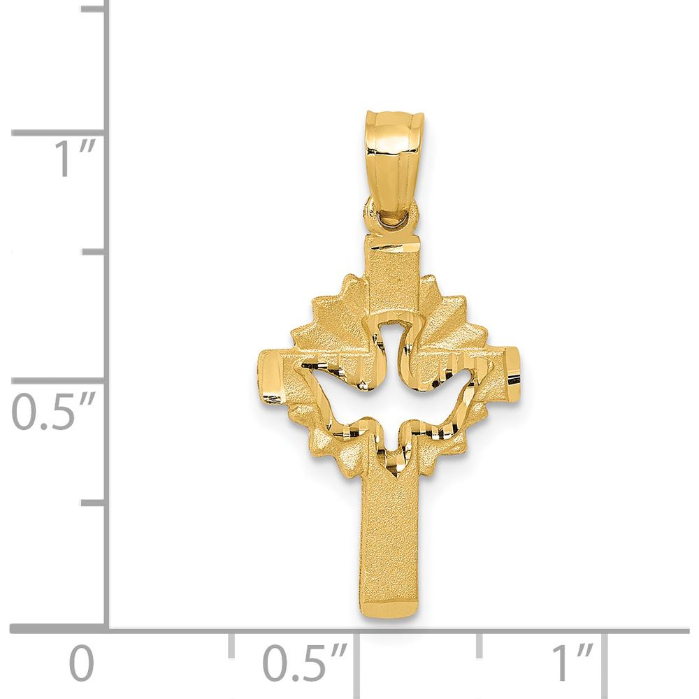 14K Yellow Gold Satin Diamond-cut Dove Cross Charm Pendant by Oro Pregiato