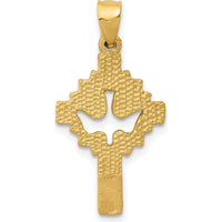 14K Yellow Gold Satin Diamond-cut Dove Cross Charm Pendant by Oro Pregiato