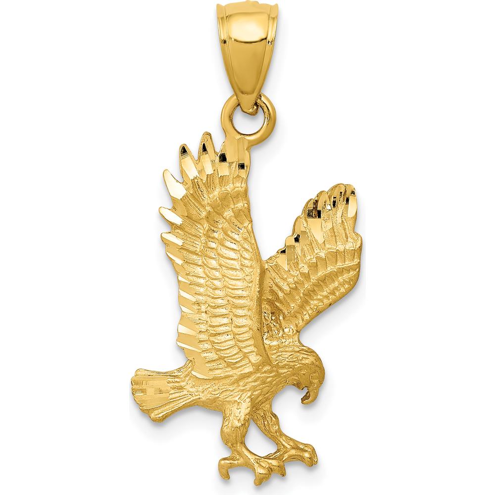 14K Yellow Gold Satin Diamond-cut Eagle Pendant - 27.5mm by Oro Pregiato
