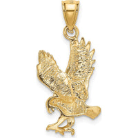 14K Yellow Gold Satin Diamond-cut Eagle Pendant - 27.5mm by Oro Pregiato