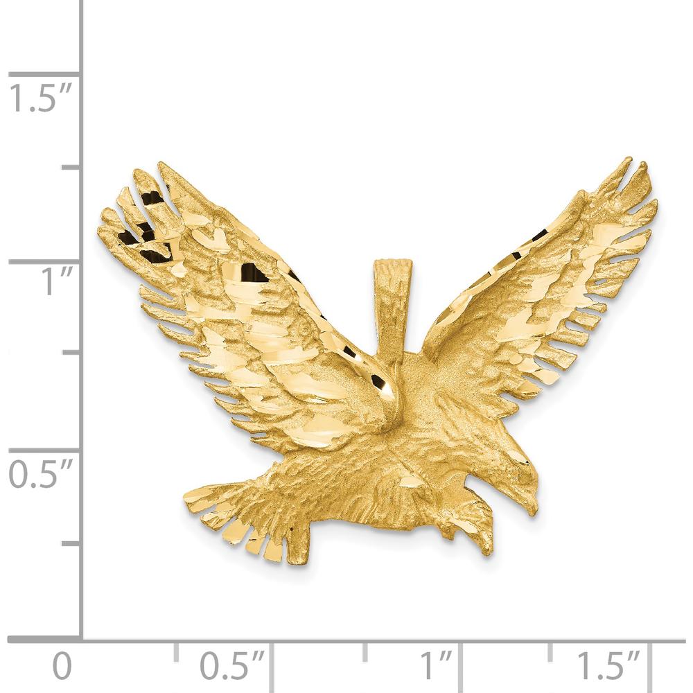 14K Yellow Gold Satin Diamond-Cut Eagle Pendant - 30mm Length by Oro Pregiato