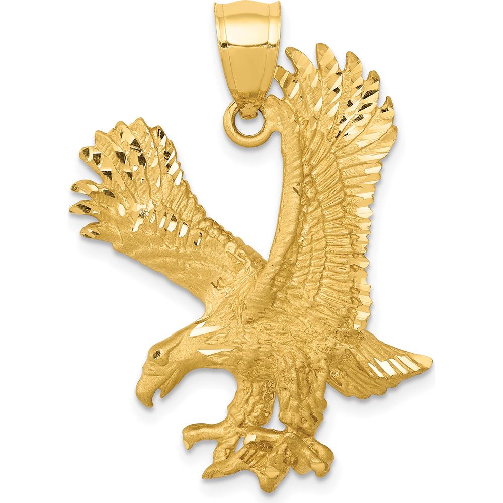 14K Yellow Gold Satin Diamond-cut Eagle Pendant - 33mm Length by Oro Pregiato