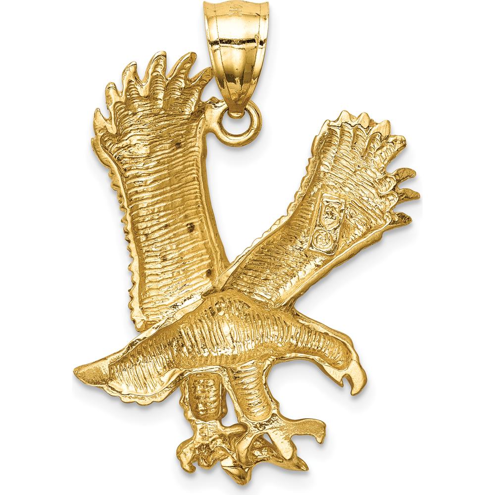 14K Yellow Gold Satin Diamond-cut Eagle Pendant - 33mm Length by Oro Pregiato