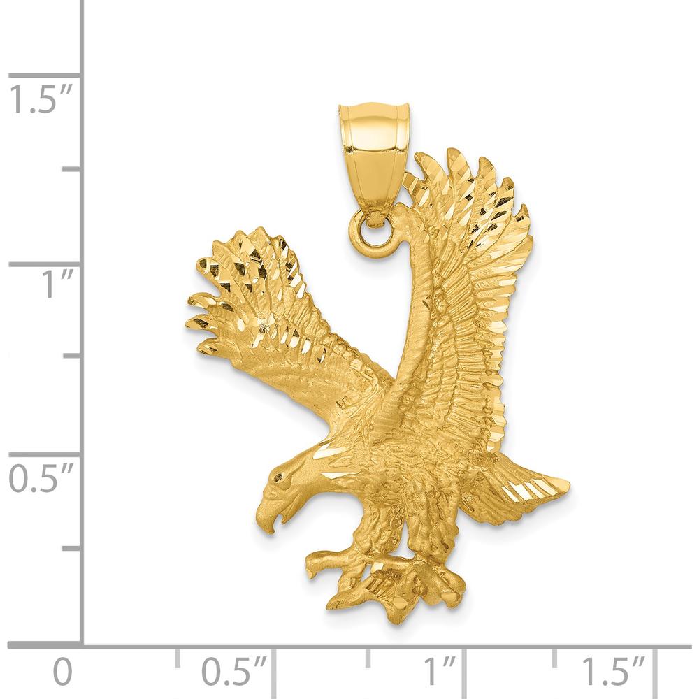 14K Yellow Gold Satin Diamond-cut Eagle Pendant - 33mm Length by Oro Pregiato