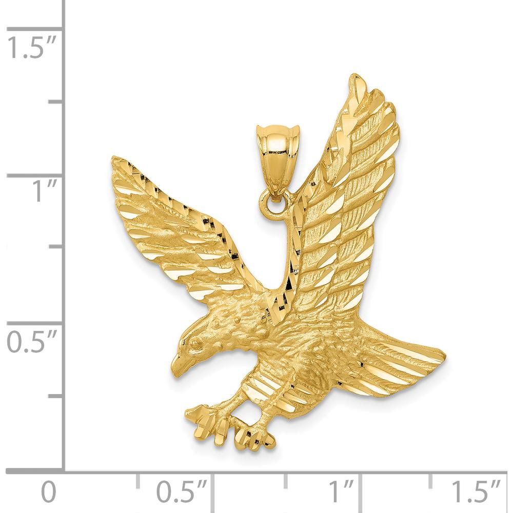 14K Yellow Gold Satin Diamond-Cut Eagle Pendant - Textured Finish by Oro Pregiato