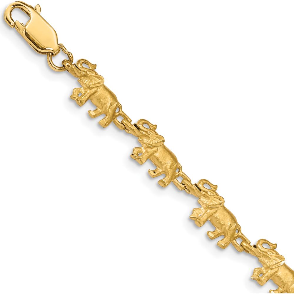 14K Yellow Gold Satin Diamond-Cut Elephant 7" Bracelet by Oro Pregiato
