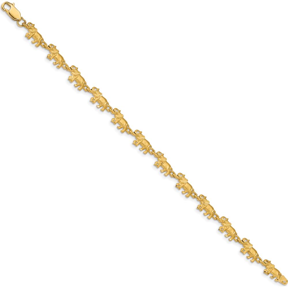 14K Yellow Gold Satin Diamond-Cut Elephant 7" Bracelet by Oro Pregiato