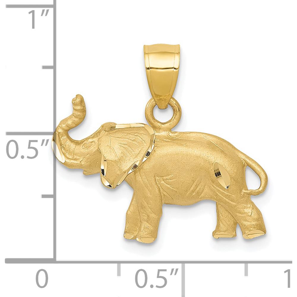 14K Yellow Gold Satin Diamond-Cut Elephant Pendant - 19mm by Oro Pregiato