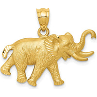 14K Yellow Gold Satin Diamond-Cut Elephant Pendant - 23mm Length by Oro Pregiato