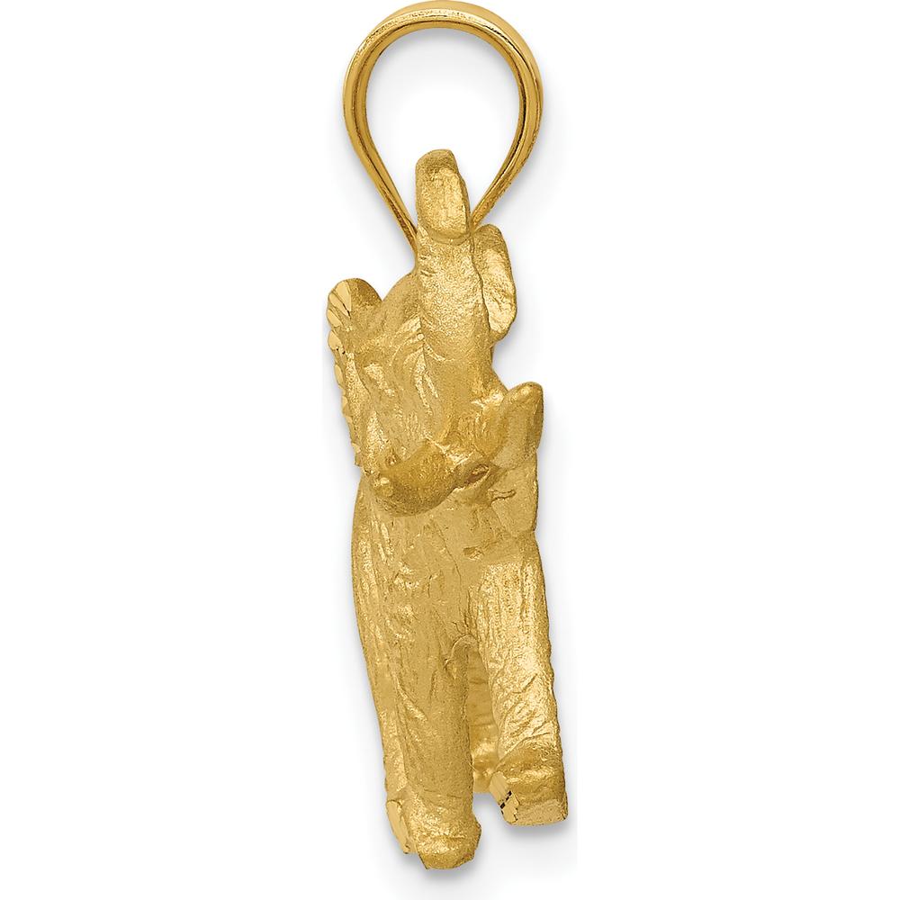 14K Yellow Gold Satin Diamond-Cut Elephant Pendant - 23mm Length by Oro Pregiato