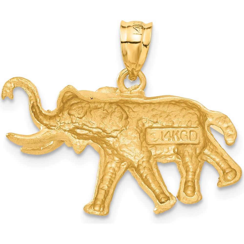 14K Yellow Gold Satin Diamond-Cut Elephant Pendant - 23mm Length by Oro Pregiato