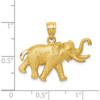 14K Yellow Gold Satin Diamond-Cut Elephant Pendant - 23mm Length by Oro Pregiato