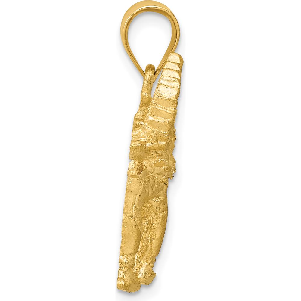 14K Yellow Gold Satin Diamond-Cut Elephant Pendant - 25mm Length by Oro Pregiato