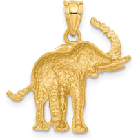 14K Yellow Gold Satin Diamond-Cut Elephant Pendant - 25mm Length by Oro Pregiato