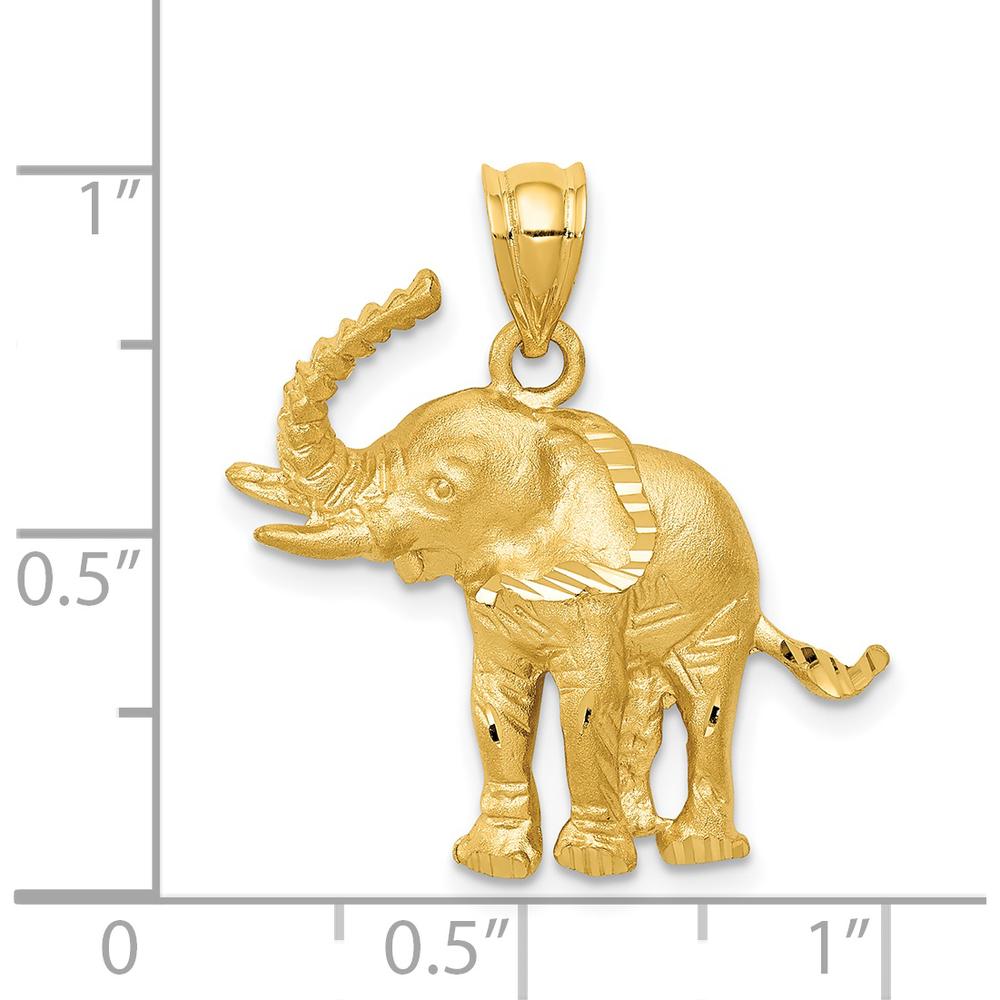 14K Yellow Gold Satin Diamond-Cut Elephant Pendant - 25mm Length by Oro Pregiato