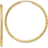 14K Yellow Gold Satin Diamond-Cut Endless Hoop Earrings - 30mm by Oro Pregiato